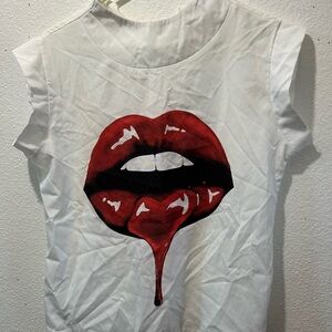 CBR White Tee with Dripping Red Lips Graphic